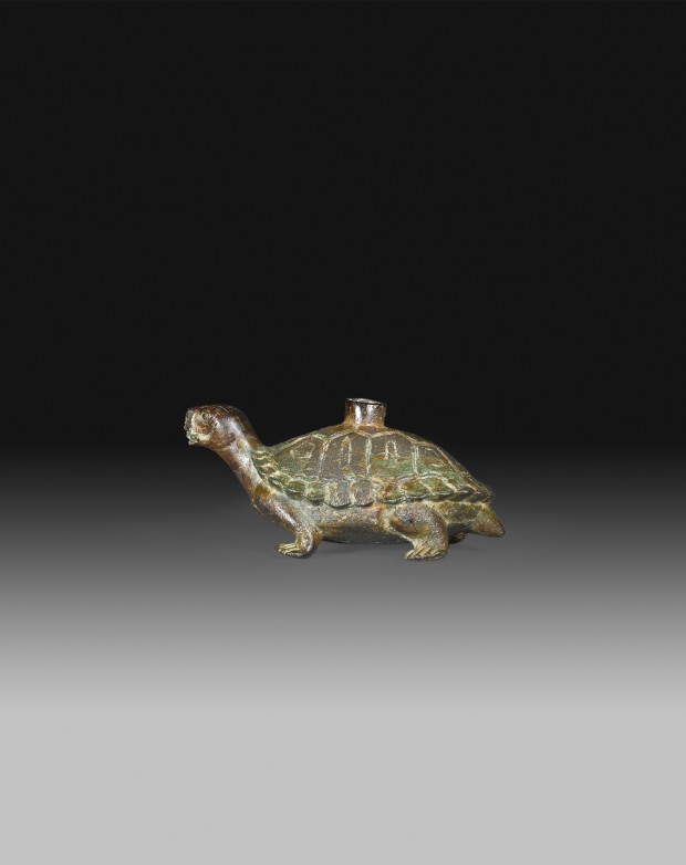 A BRONZE TORTOISE-FORM WATER DROPPER